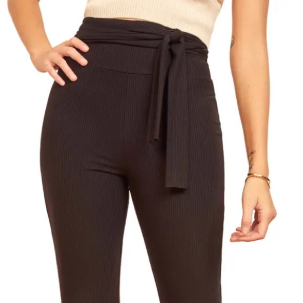 Reformation Pants Kassia Tie Waist Rib Knit Black M NWT - Picture 5 of 16